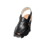 Handmade Black Printed Leather Shikari Leather Chappal - 092392