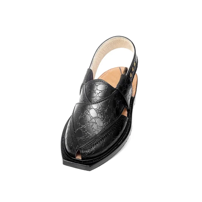 Black Printed Leather Quetta Norozi Chappal - 09260