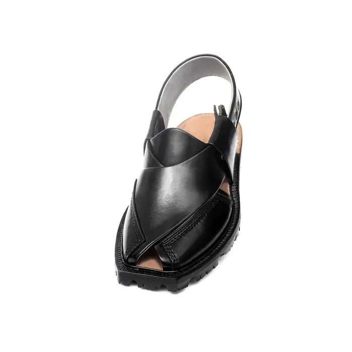 Black Norozi Chappal with China Cut Shape - 09211