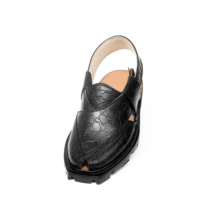 Black Printed Leather Quetta Norozi Chappal - 092395