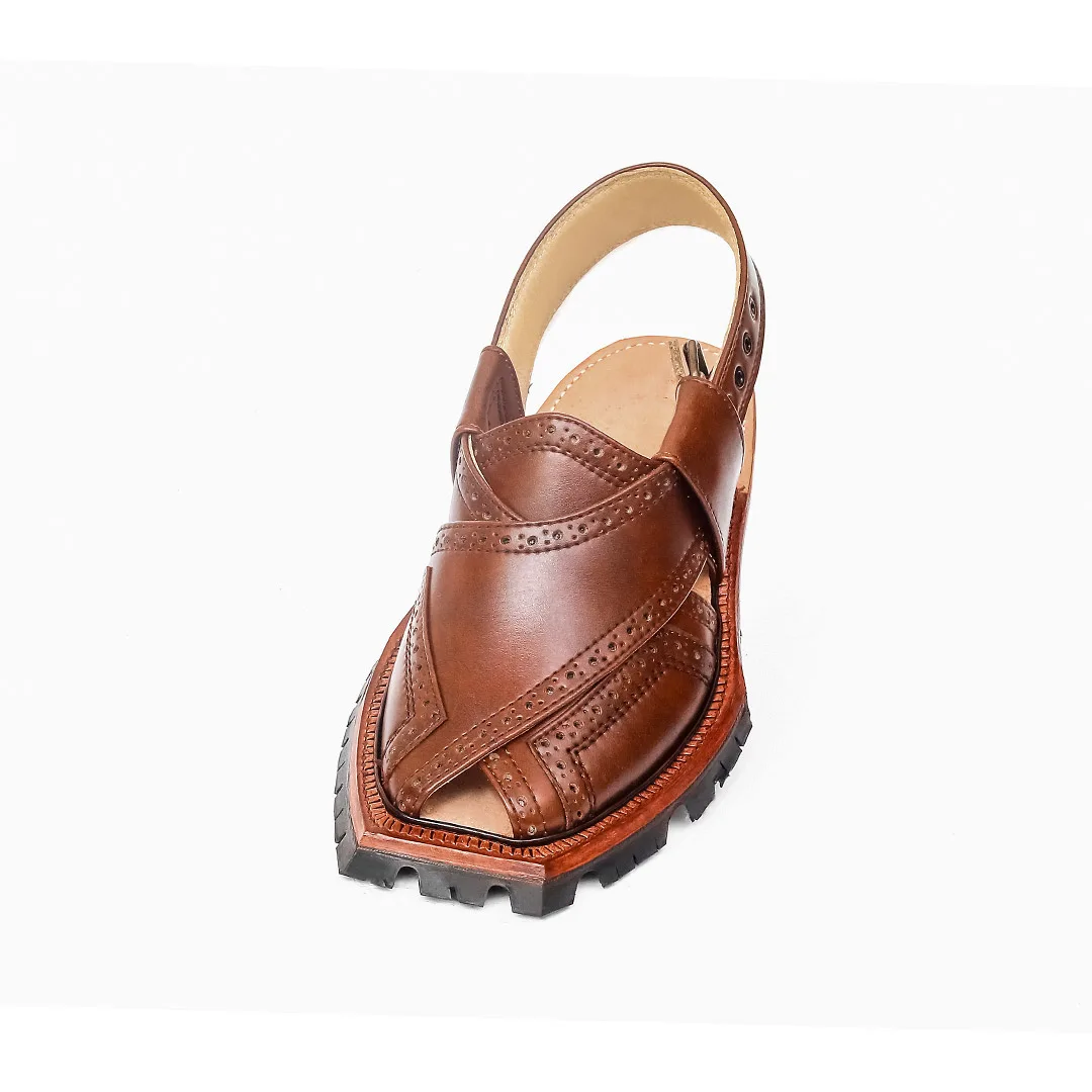 Handmade Mustard Brock Quetta Shikari Leather Chappal – 092364