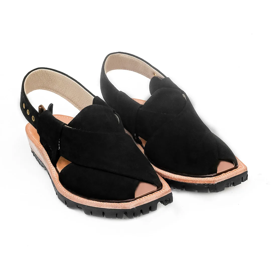 Black Suede Leather Norozi Chappal - 092182