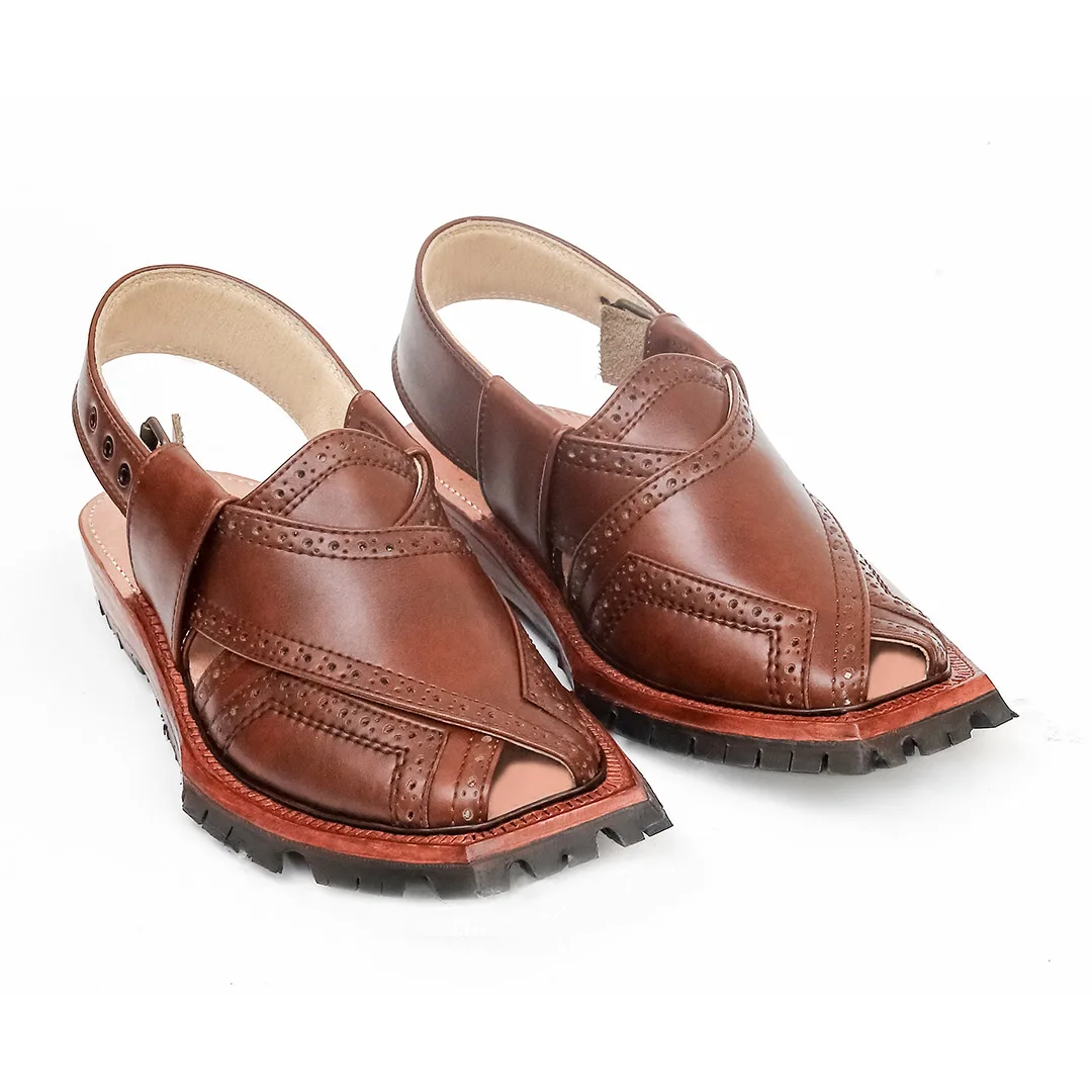 Handmade Mustard Brock Quetta Shikari Leather Chappal – 092364