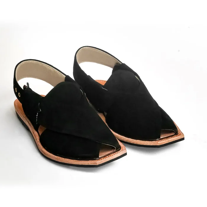 Hand Crafted Quetta Norozi Black Suede Chappal - 092181
