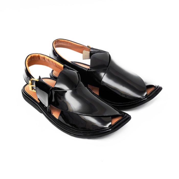 Black Patent Peshawar Zalmi Chappal - 09286