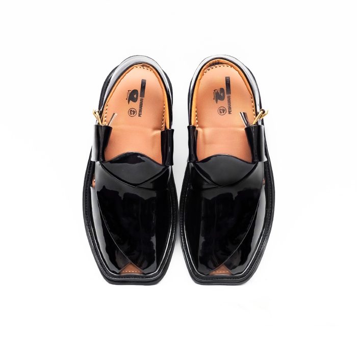 Black Patent Peshawar Zalmi Chappal - 09286