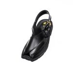 Black Peshawari Chappal with Double Tire Sole - 092144
