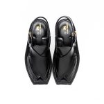 Black Peshawari Chappal with Double Tire Sole - 092144