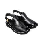Black Peshawari Chappal with Vibram Sole - 09283
