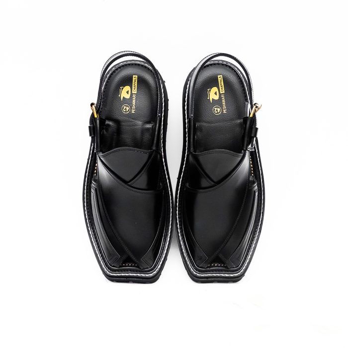 Black Peshawari Chappal with Vibram Sole - 09283