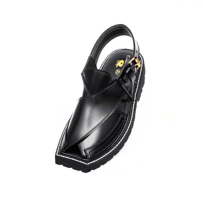 Black Peshawari Chappal with Vibram Sole - 09282