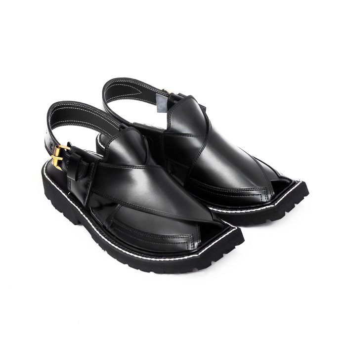 Black Peshawari Chappal with Vibram Sole - 09282