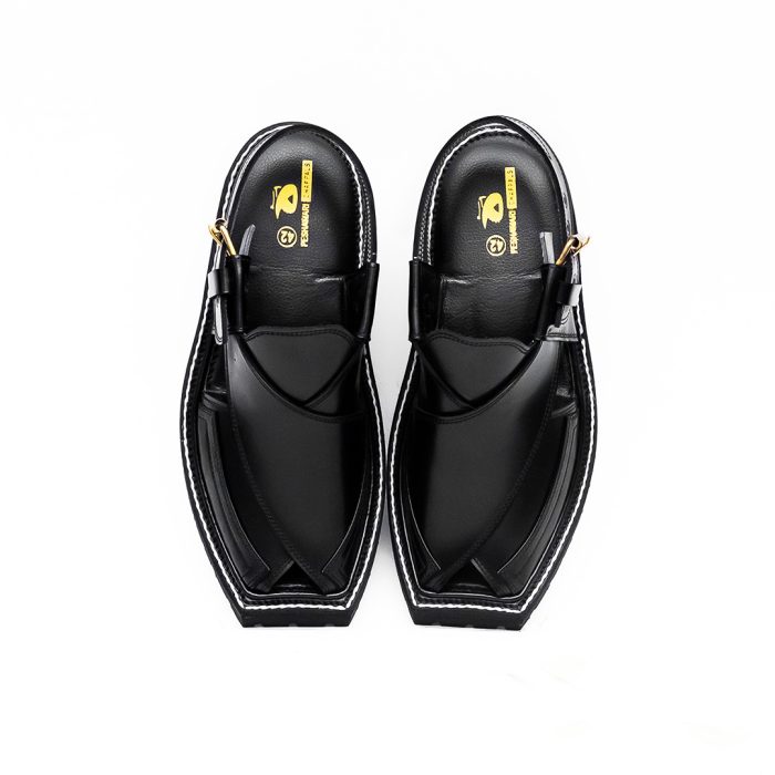 Black Peshawari Chappal with Vibram Sole - 09282