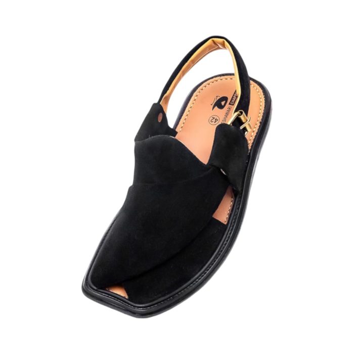 Suede Traditional Black Peshawar Zalmi Chappal - 09287